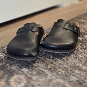 Birkenstock Boston Super Grip Leather Black Clogs